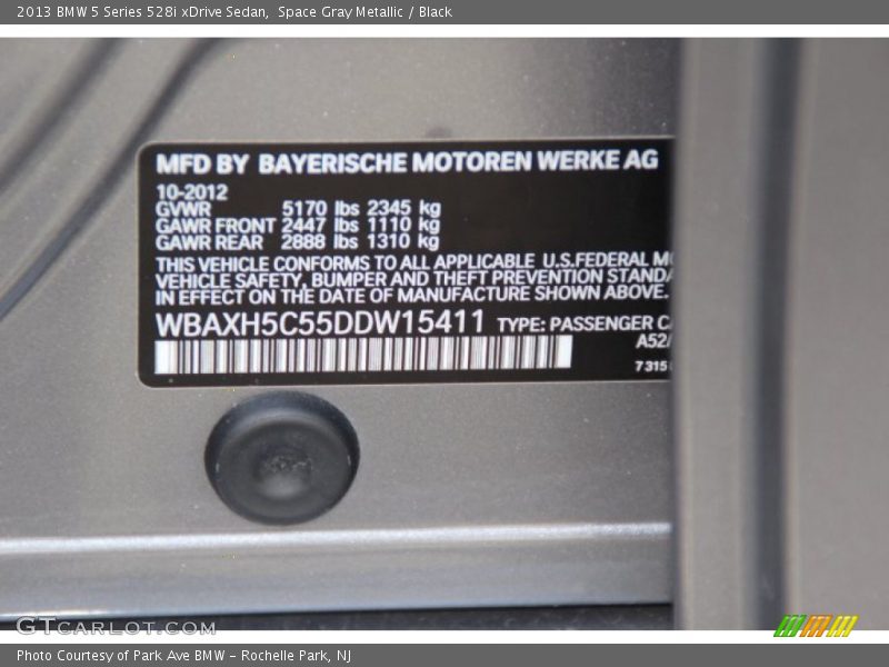 Space Gray Metallic / Black 2013 BMW 5 Series 528i xDrive Sedan