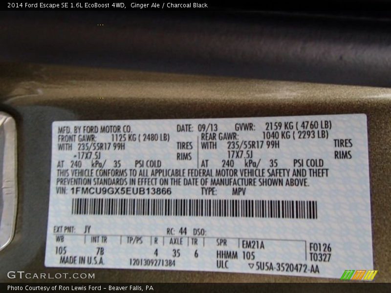 Ginger Ale / Charcoal Black 2014 Ford Escape SE 1.6L EcoBoost 4WD