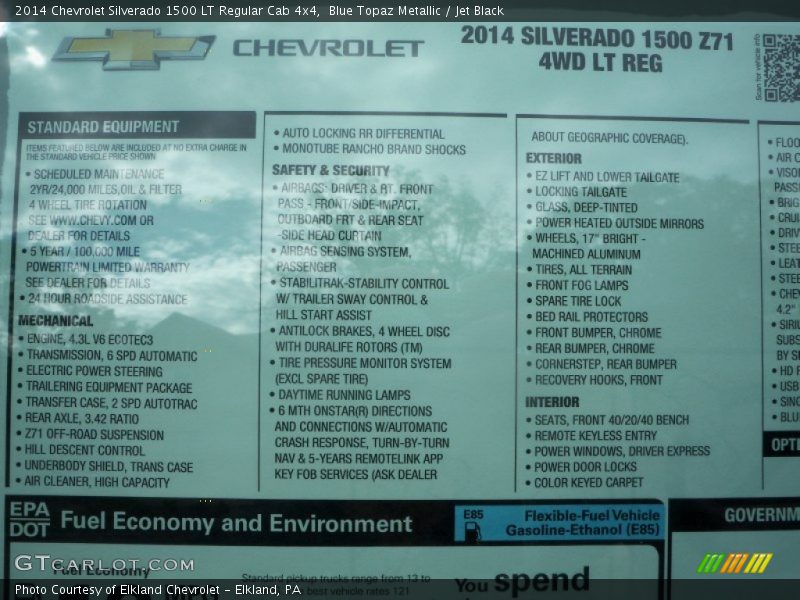  2014 Silverado 1500 LT Regular Cab 4x4 Window Sticker