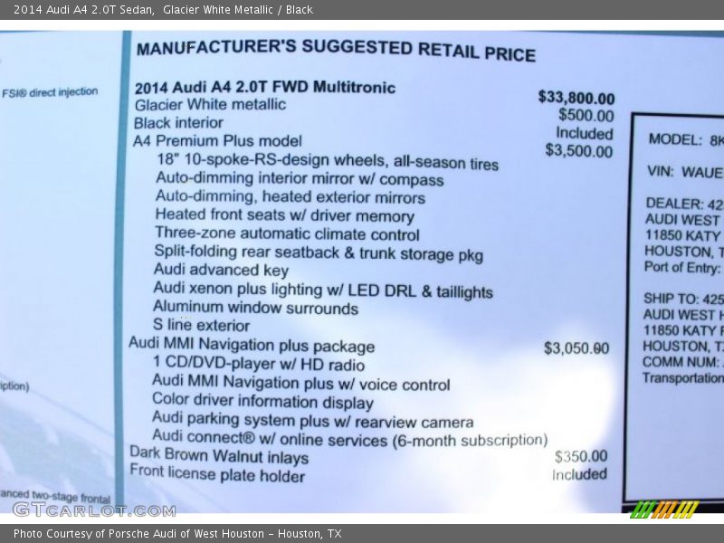 Glacier White Metallic / Black 2014 Audi A4 2.0T Sedan