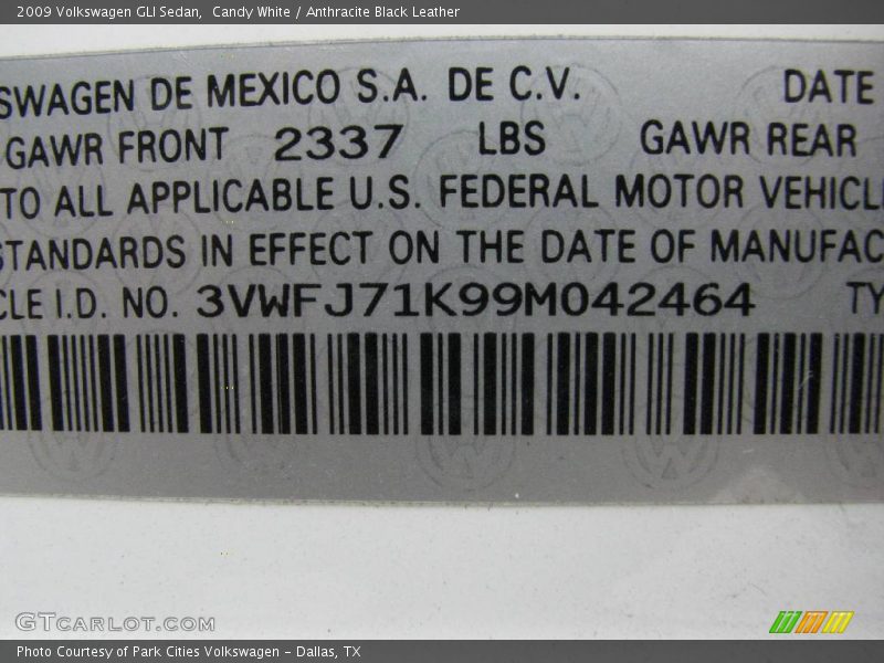 Candy White / Anthracite Black Leather 2009 Volkswagen GLI Sedan
