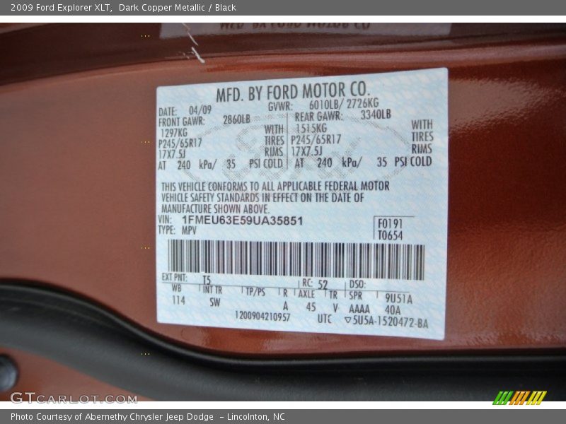 Dark Copper Metallic / Black 2009 Ford Explorer XLT