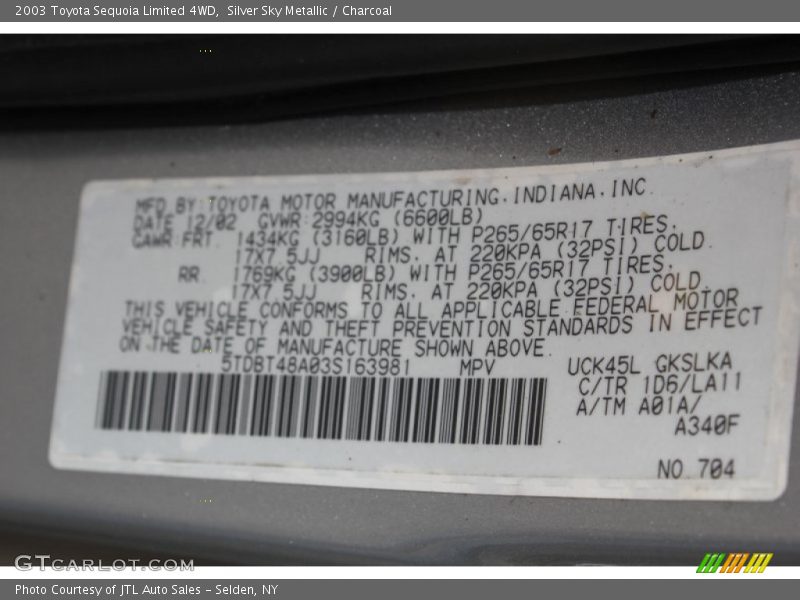 Silver Sky Metallic / Charcoal 2003 Toyota Sequoia Limited 4WD