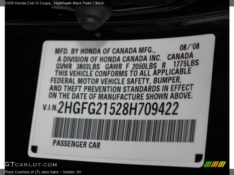 Nighthawk Black Pearl / Black 2008 Honda Civic Si Coupe