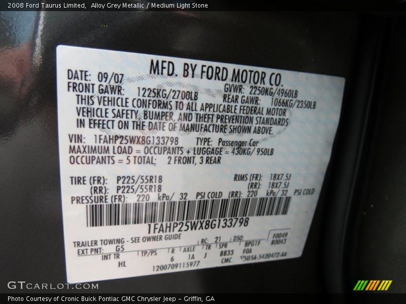 Alloy Grey Metallic / Medium Light Stone 2008 Ford Taurus Limited