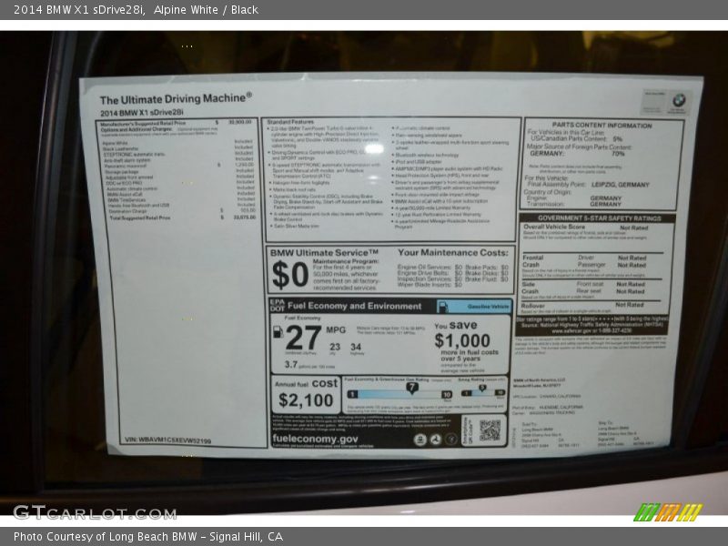 Alpine White / Black 2014 BMW X1 sDrive28i