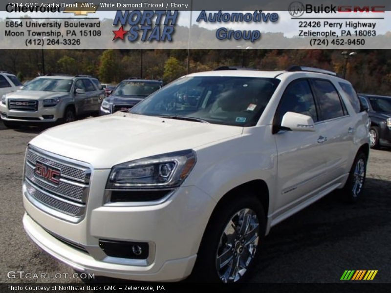 White Diamond Tricoat / Ebony 2014 GMC Acadia Denali AWD