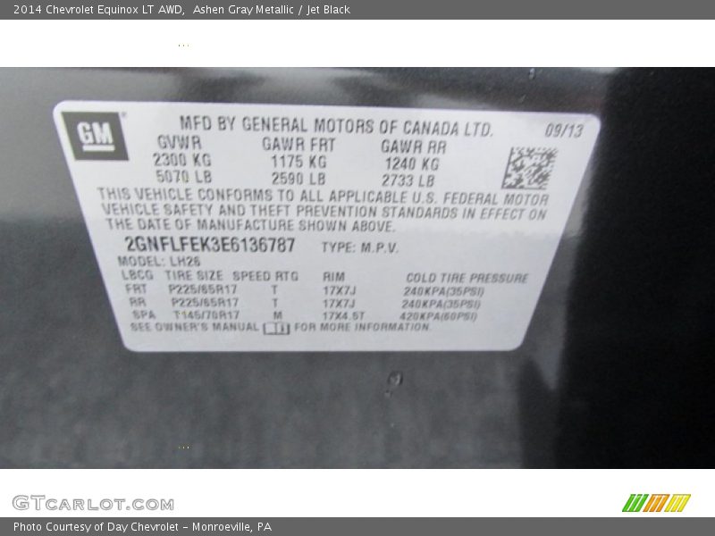 Ashen Gray Metallic / Jet Black 2014 Chevrolet Equinox LT AWD