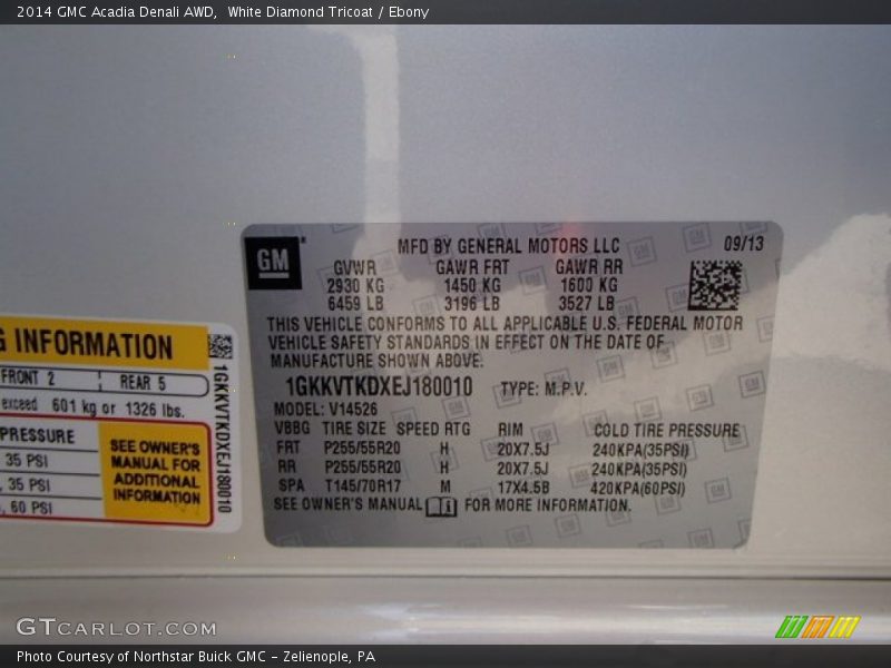 White Diamond Tricoat / Ebony 2014 GMC Acadia Denali AWD