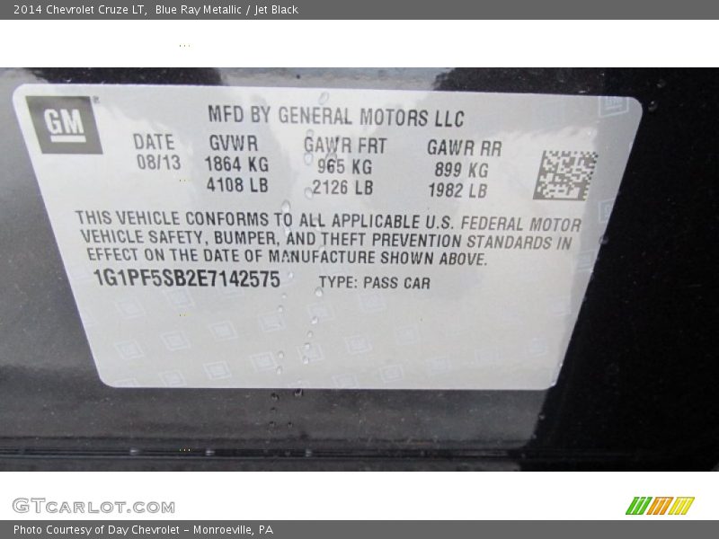 Blue Ray Metallic / Jet Black 2014 Chevrolet Cruze LT