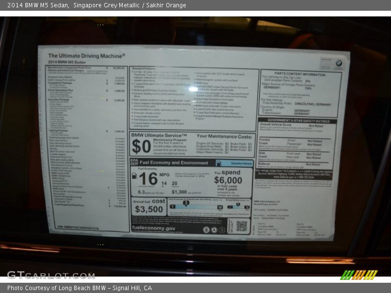  2014 M5 Sedan Window Sticker