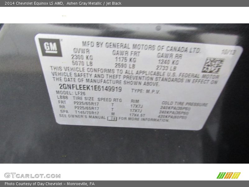 Ashen Gray Metallic / Jet Black 2014 Chevrolet Equinox LS AWD