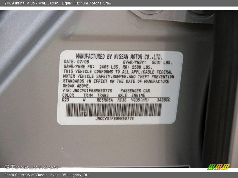 Liquid Platinum / Stone Gray 2009 Infiniti M 35x AWD Sedan