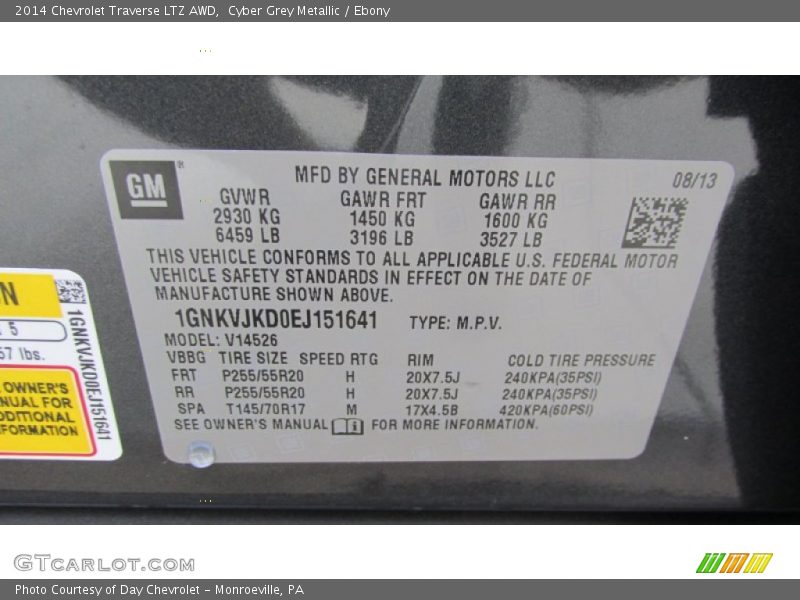 Cyber Grey Metallic / Ebony 2014 Chevrolet Traverse LTZ AWD