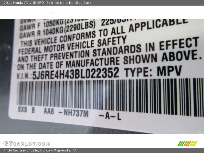 Polished Metal Metallic / Black 2011 Honda CR-V SE 4WD