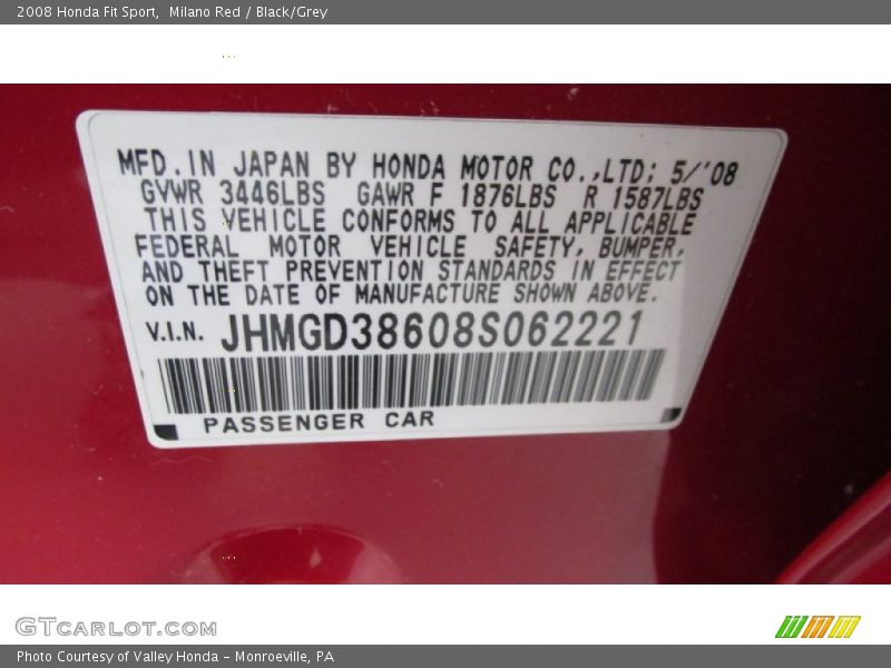 Milano Red / Black/Grey 2008 Honda Fit Sport