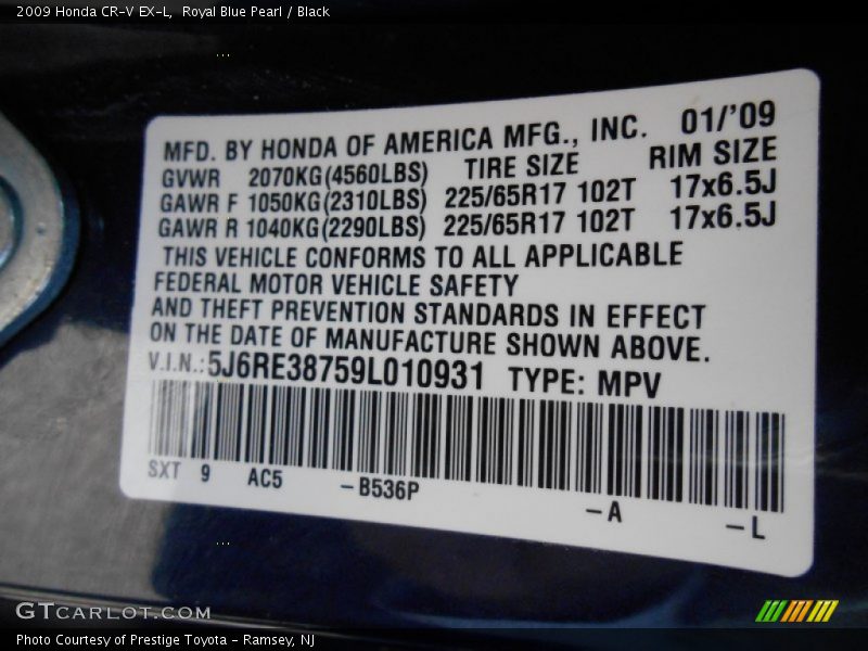 Royal Blue Pearl / Black 2009 Honda CR-V EX-L