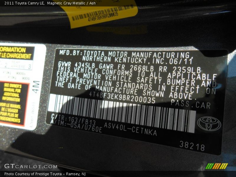 Magnetic Gray Metallic / Ash 2011 Toyota Camry LE