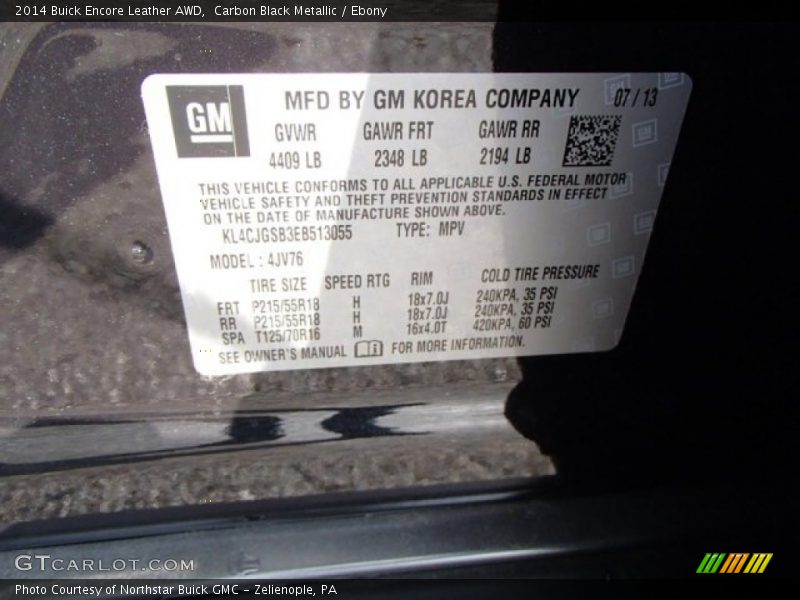 Info Tag of 2014 Encore Leather AWD