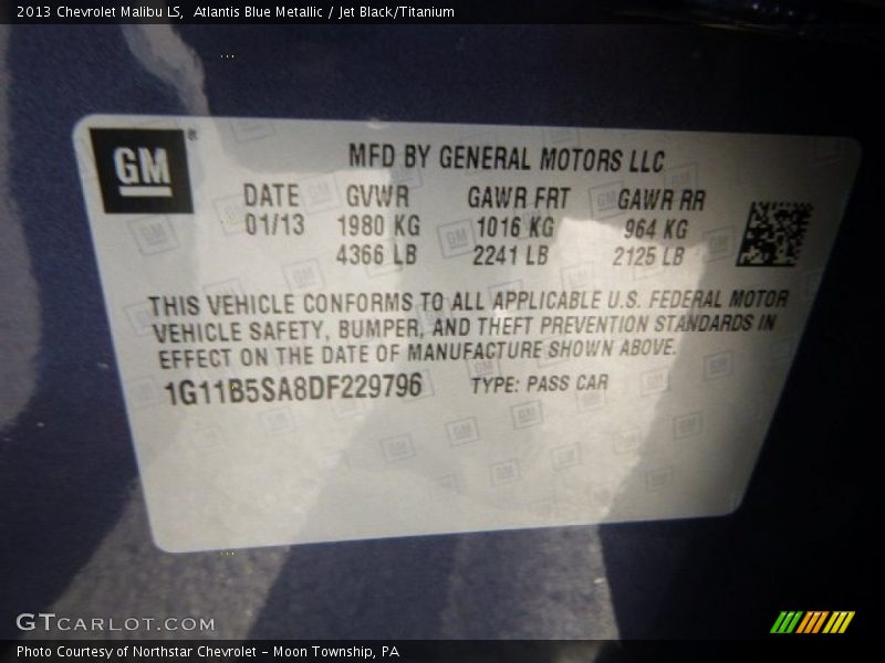 Atlantis Blue Metallic / Jet Black/Titanium 2013 Chevrolet Malibu LS
