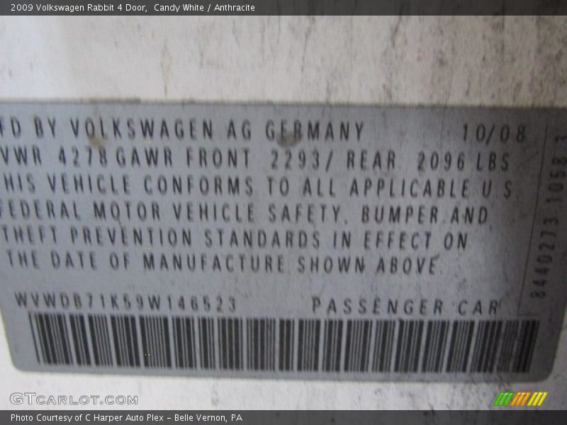 Candy White / Anthracite 2009 Volkswagen Rabbit 4 Door