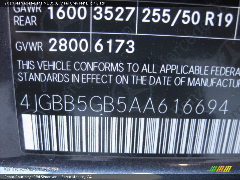 Steel Grey Metallic / Black 2010 Mercedes-Benz ML 350