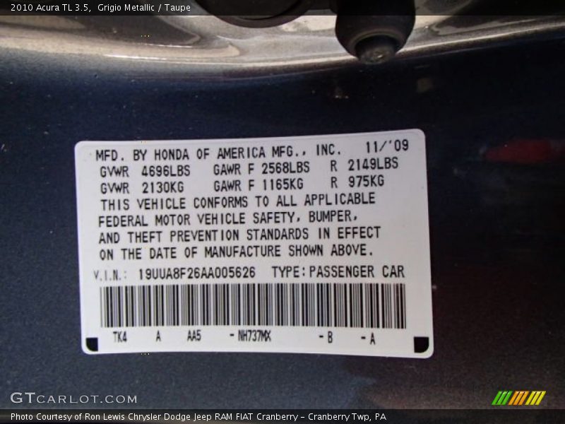 Grigio Metallic / Taupe 2010 Acura TL 3.5