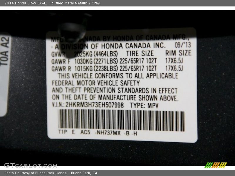 Polished Metal Metallic / Gray 2014 Honda CR-V EX-L