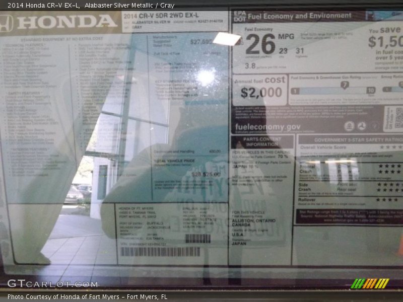 Alabaster Silver Metallic / Gray 2014 Honda CR-V EX-L