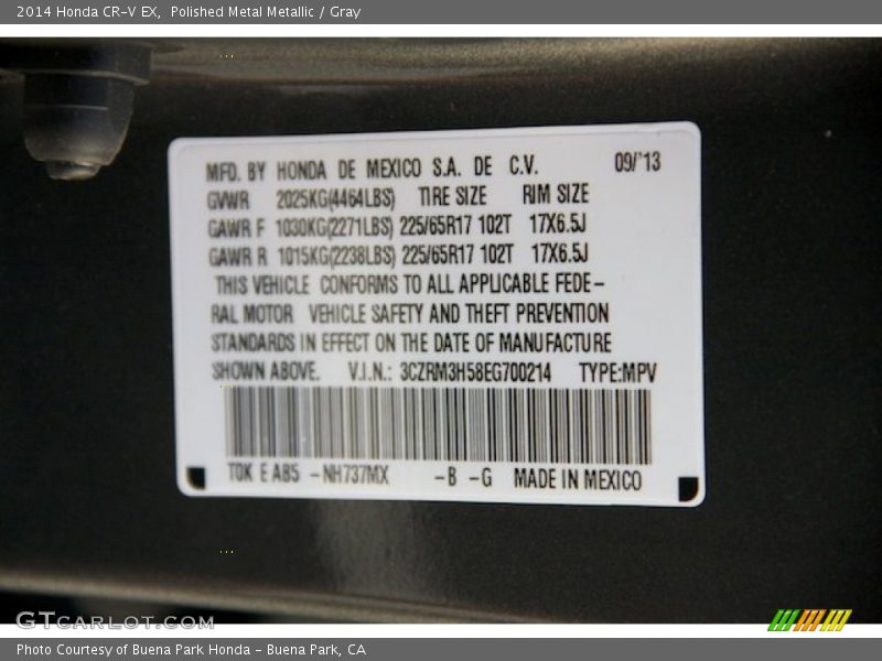 Polished Metal Metallic / Gray 2014 Honda CR-V EX