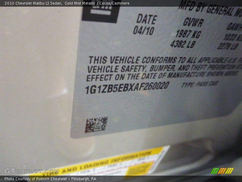 Gold Mist Metallic / Cocoa/Cashmere 2010 Chevrolet Malibu LS Sedan