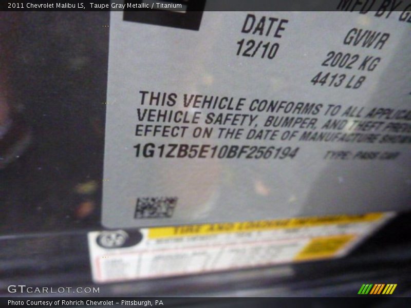 Taupe Gray Metallic / Titanium 2011 Chevrolet Malibu LS