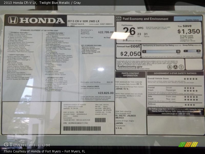 Twilight Blue Metallic / Gray 2013 Honda CR-V LX