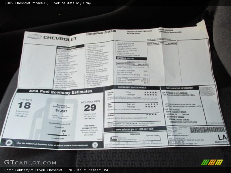 Silver Ice Metallic / Gray 2009 Chevrolet Impala LS
