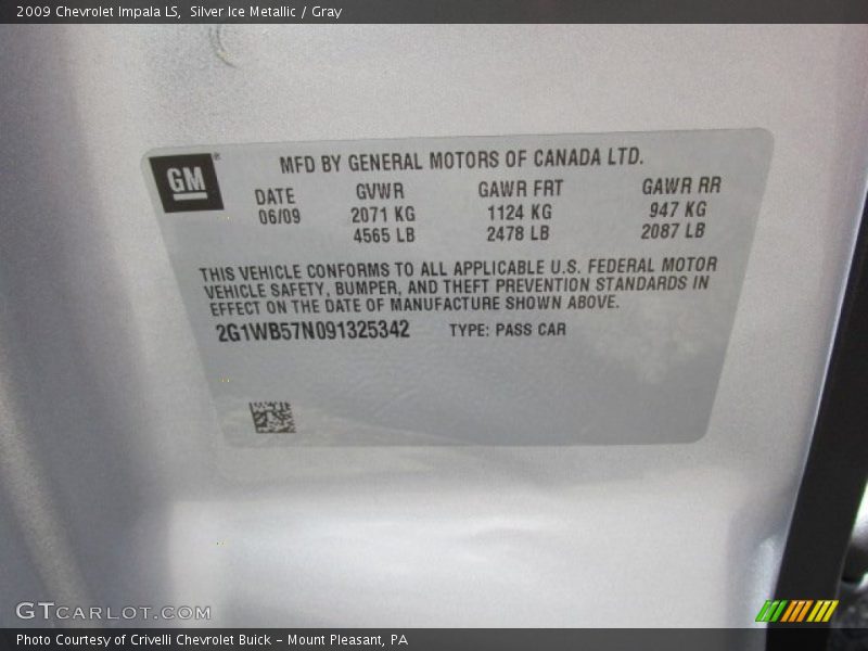 Silver Ice Metallic / Gray 2009 Chevrolet Impala LS