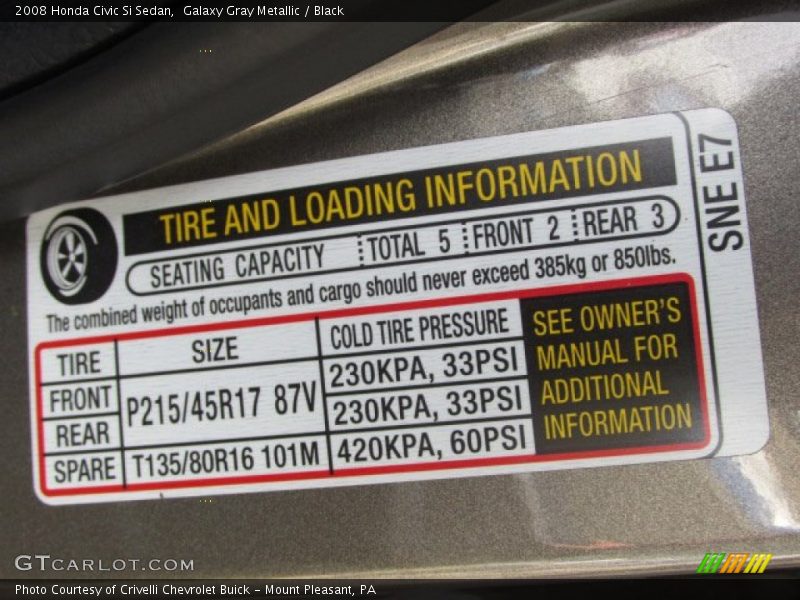 Galaxy Gray Metallic / Black 2008 Honda Civic Si Sedan