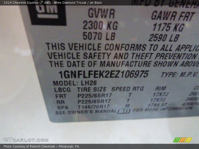 White Diamond Tricoat / Jet Black 2014 Chevrolet Equinox LT AWD