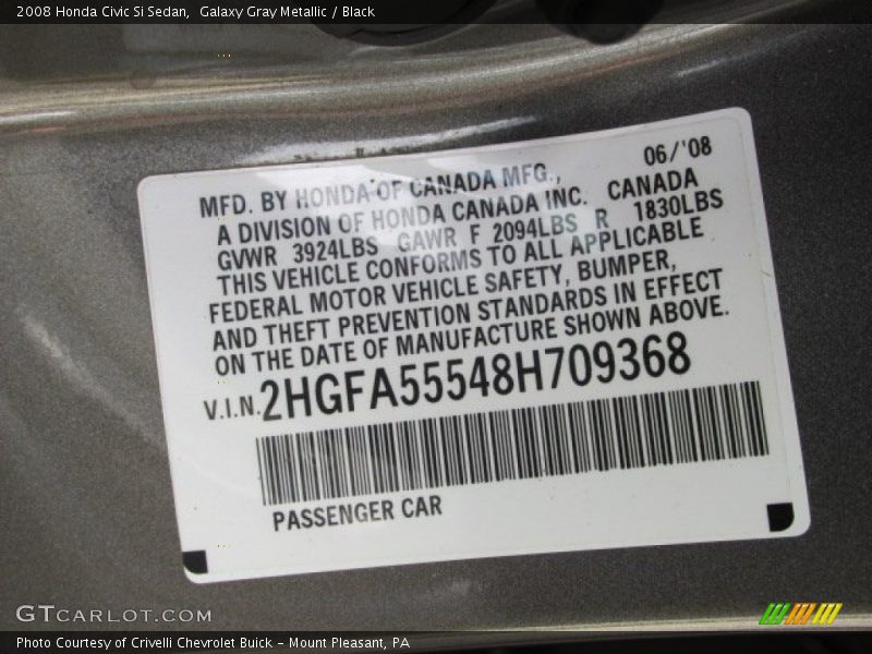 Galaxy Gray Metallic / Black 2008 Honda Civic Si Sedan