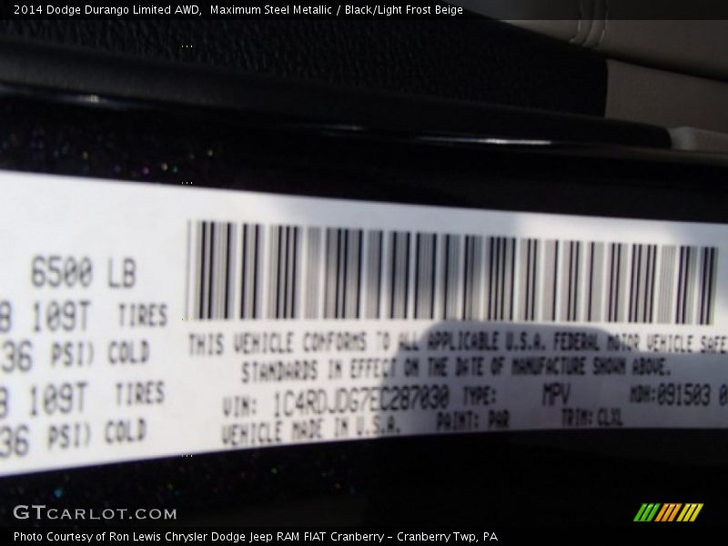 Maximum Steel Metallic / Black/Light Frost Beige 2014 Dodge Durango Limited AWD