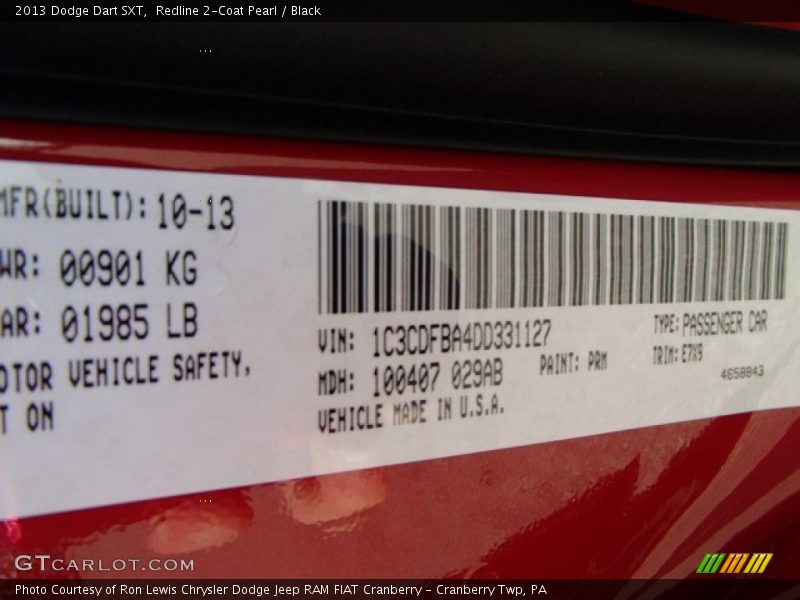 Redline 2-Coat Pearl / Black 2013 Dodge Dart SXT