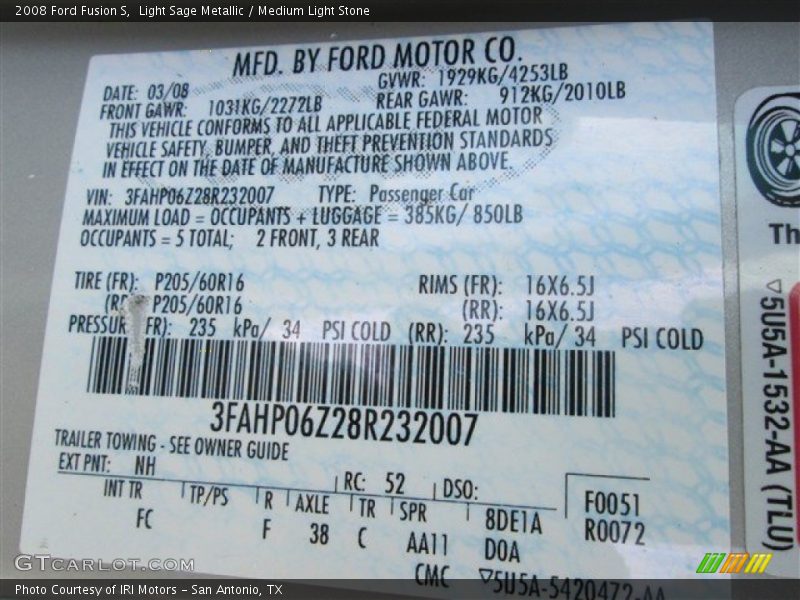 Light Sage Metallic / Medium Light Stone 2008 Ford Fusion S