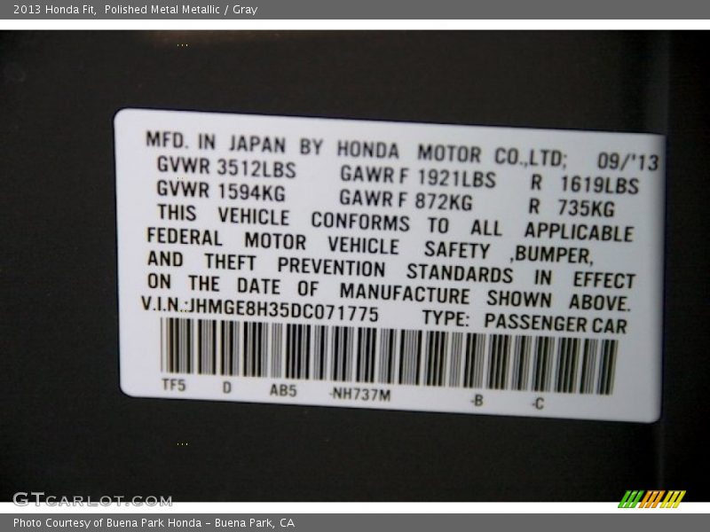 Polished Metal Metallic / Gray 2013 Honda Fit