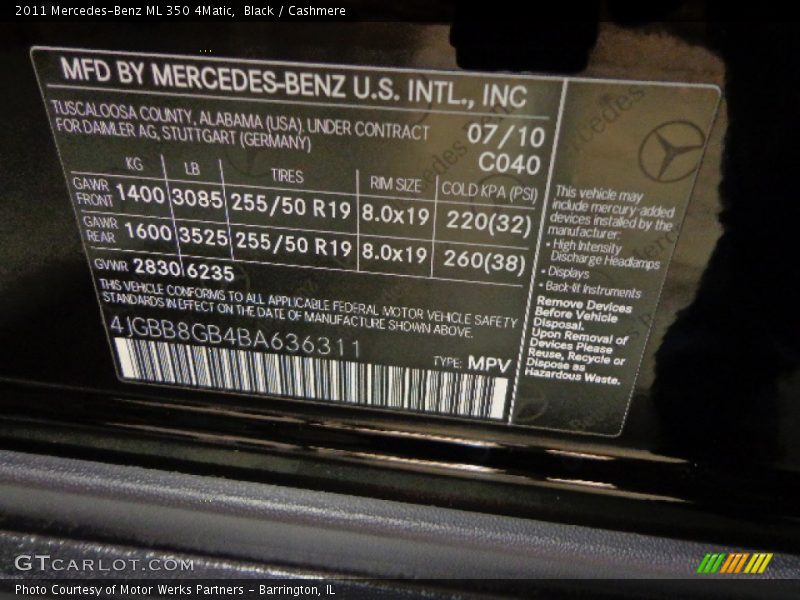 Black / Cashmere 2011 Mercedes-Benz ML 350 4Matic
