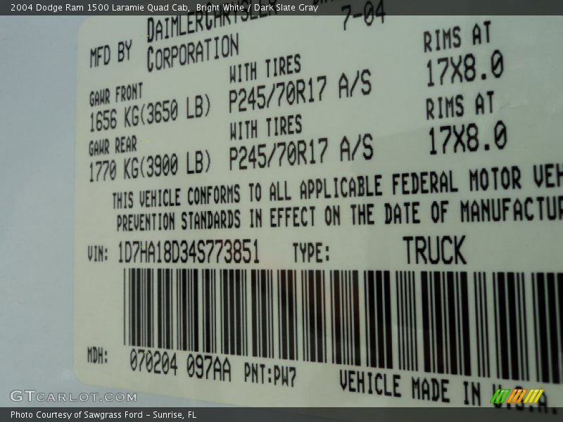 Bright White / Dark Slate Gray 2004 Dodge Ram 1500 Laramie Quad Cab