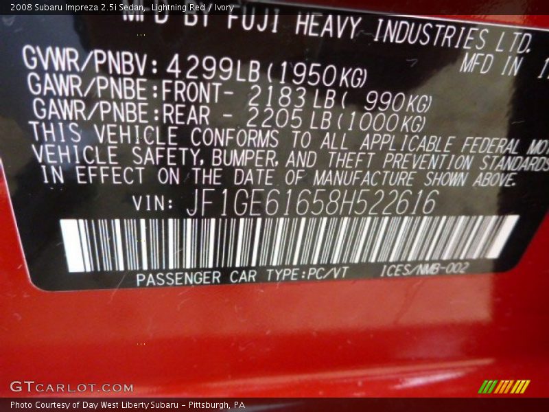 Lightning Red / Ivory 2008 Subaru Impreza 2.5i Sedan