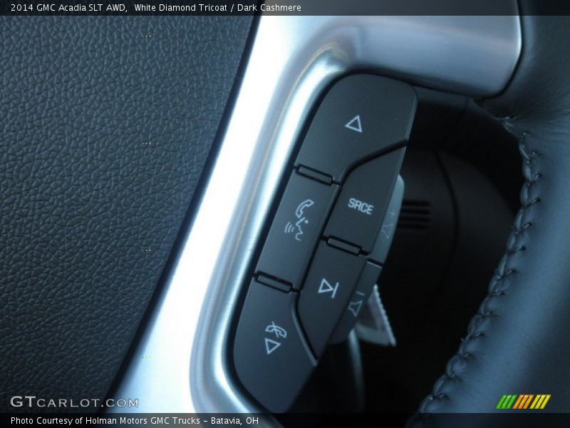White Diamond Tricoat / Dark Cashmere 2014 GMC Acadia SLT AWD
