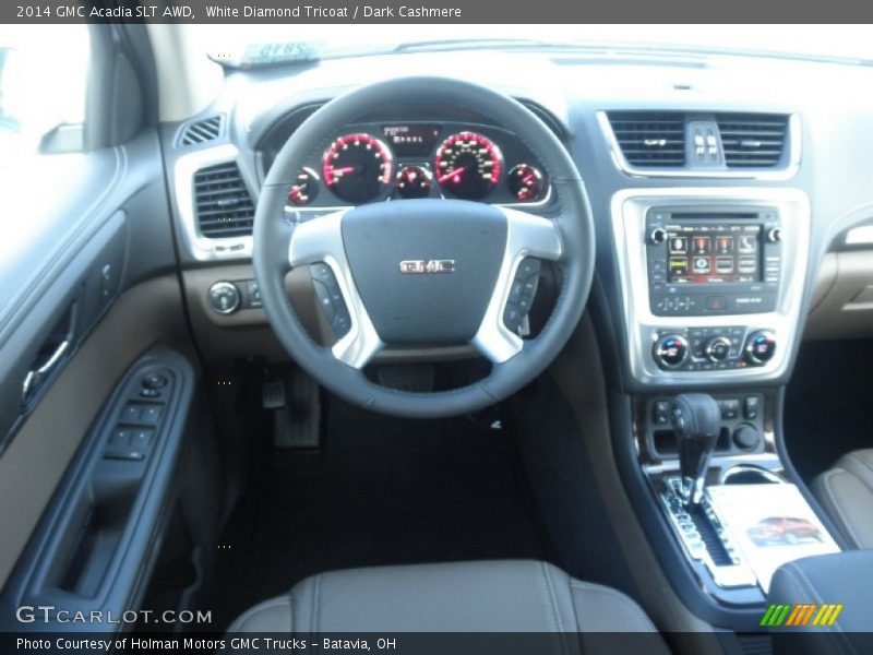 White Diamond Tricoat / Dark Cashmere 2014 GMC Acadia SLT AWD