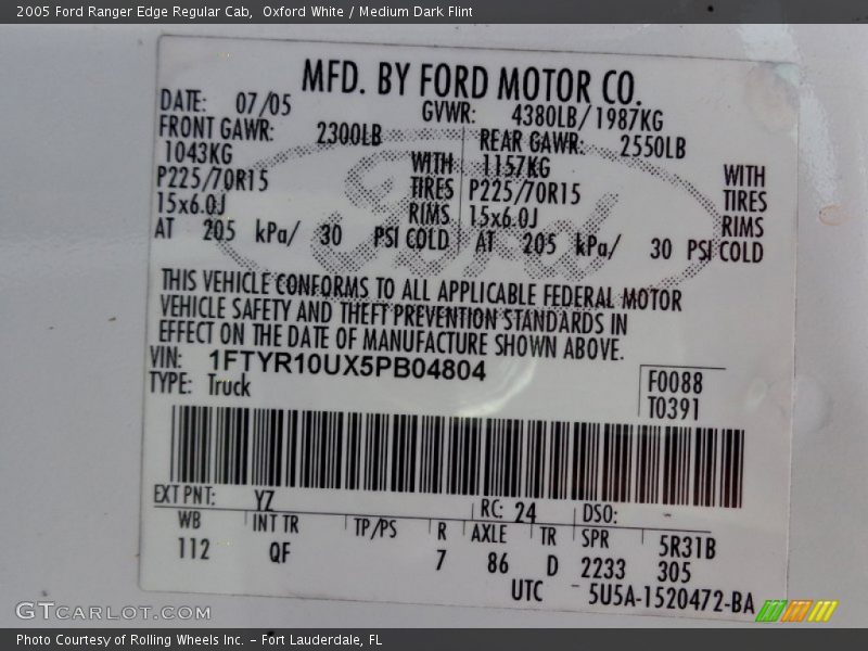 Oxford White / Medium Dark Flint 2005 Ford Ranger Edge Regular Cab