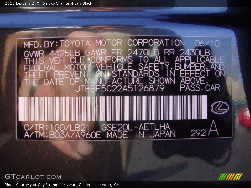 Smoky Granite Mica / Black 2010 Lexus IS 250