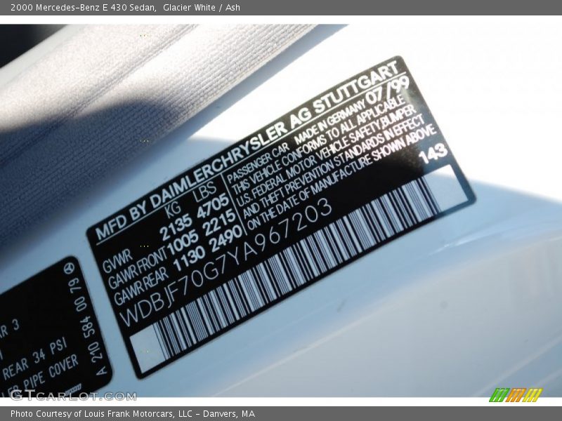 2000 E 430 Sedan Glacier White Color Code 143